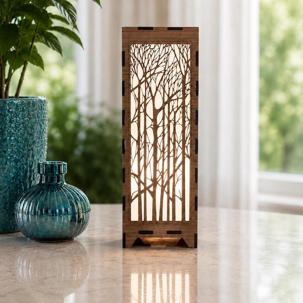 The Trees, 10" Accent Lamp | Handmade, Wood Pillar Light | Nature-Inspired Decor | Ambient Lighting