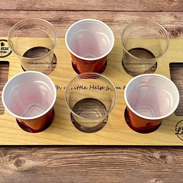 Beer Beverage Carrier, Drink Caddy, Carrying Tray - wood, custom, 16oz cups of beer, lemonade, soda, 6-pack holder, laser cut