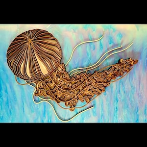 Sea Nettle, 5 wood layers, sea life, marine life, ocean art, nautical wall art