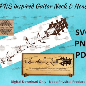 Digitaal bestand: PRS gitaar kop en hals muur hangen, ingelijst paneel, SVG, pdf, png, gesneden bestand, Glowforge getest