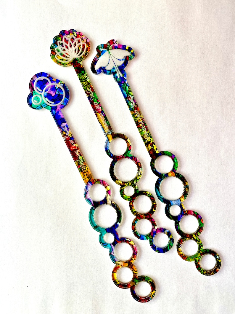 Boho Whimsical Bubble Wands, Laser-Cut Acrylic Custom Engraved, Made to order image 3