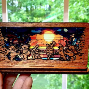 Grateful Dead Inspired Wood & Stained Glass Style Suncatcher Shelf Sitter Cosmic Galaxy, Starry Night, Sunrise/Set Handmade to order image 5