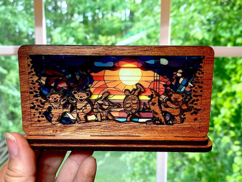 Grateful Dead Inspired Wood & Stained Glass Style Suncatcher Shelf Sitter Cosmic Galaxy, Starry Night, Sunrise/Set Handmade to order image 5