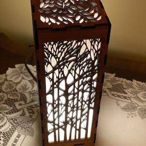 The Trees Wood Lamp, single or pair Elegant, nature pattern, Great for End Tables, Bedside, Shelf lights, Nightlight handmade to order image 4