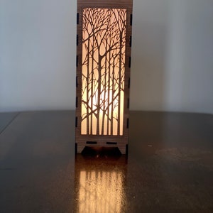The Trees Wood Lamp, single or pair Elegant, nature pattern, Great for End Tables, Bedside, Shelf lights, Nightlight handmade to order image 2