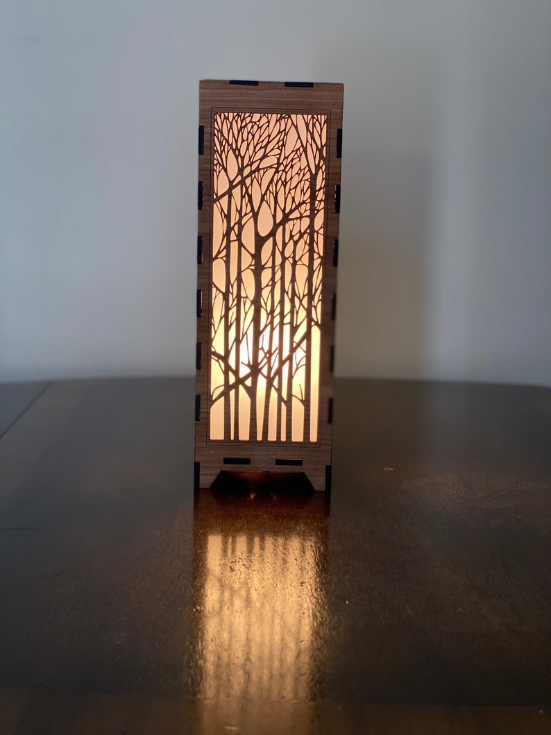 The Trees Wood Lamp, single or pair Elegant, nature pattern, Great for End Tables, Bedside, Shelf lights, Nightlight handmade to order image 2