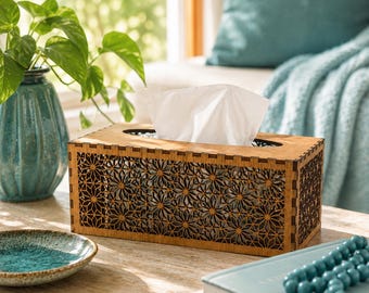 Decorative Wood Tissue Box Cover | Rectangular Holder | Handmade | Choose Size