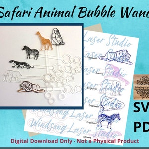 Arquivo digital: Conjunto Safari Animal Bubble Wand-SVG, arquivo de corte em pdf, Glowforge testado - Sem imagens de produtos físicos incluídas - LEIA INFORMAÇÕES