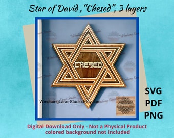 Digital File: Star of David - Chesed - 3 layers.  SVG, PDF, and PNG cut files