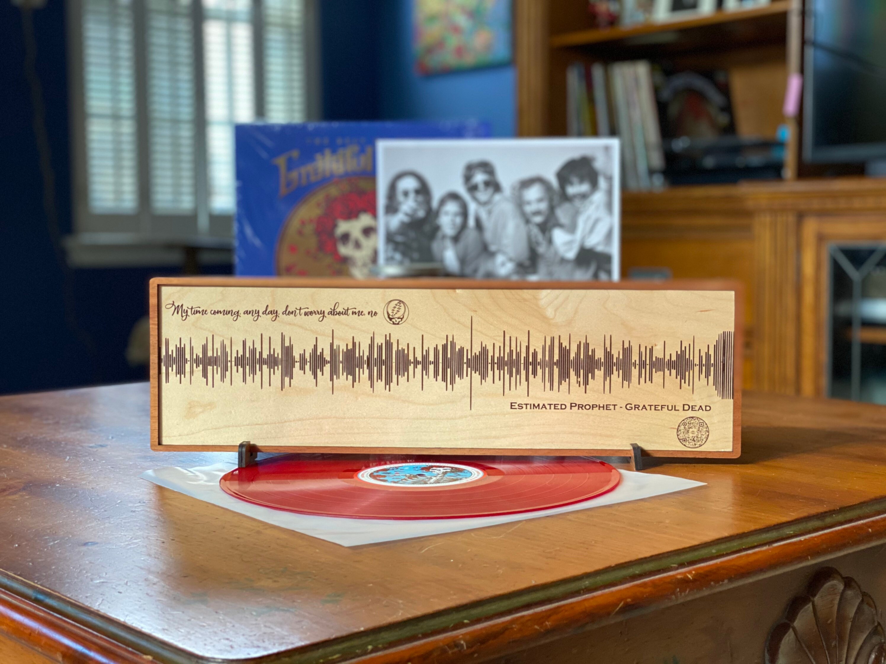 SoundWave Artwork: Grateful Dead, Estimated Prophet. Engraved with QR Code song link on popular music app, Made to order