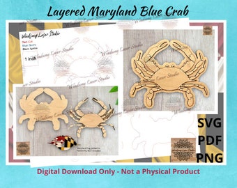 Digital File: Maryland Blue Crab - 1 to 3 layers - SVG, pdf cut file, Glowforge tested-No physical product