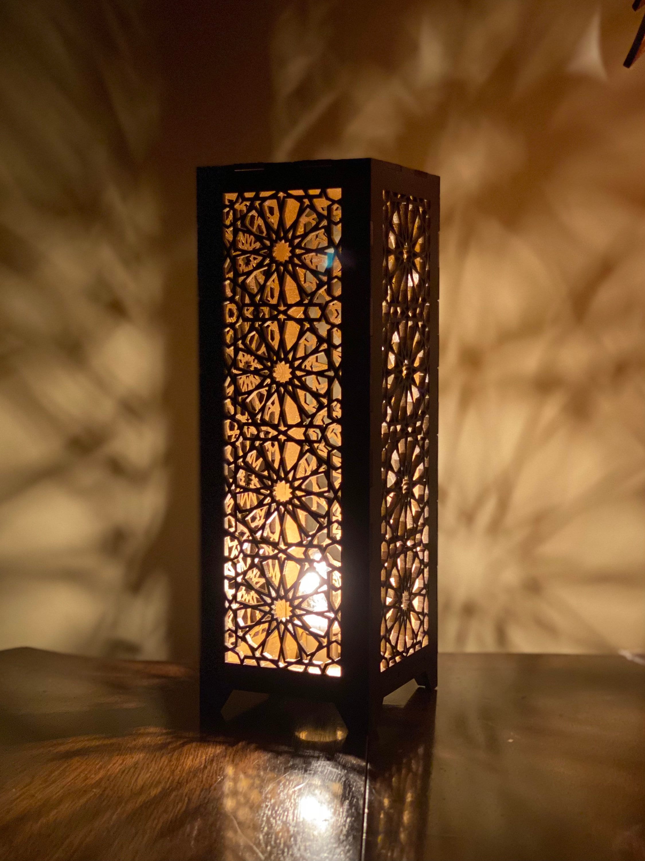The Leaf Decorated Wooden Table Lamp Light Box Laser Cut 