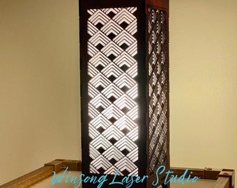 Misty Mountain Hop Chevron (XL) Wood Table Lamp, 14” Extra large Light Box - Laser-Cut, Wood, geometric pattern, hand-made to order