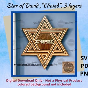 File digitale: Stella di David a strati - Chesed - 3 strati. File di taglio SVG, PDF e PNG