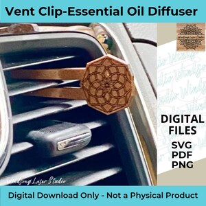 Fichier numérique : Diffuseur d'huiles essentielles à clipser sur la grille d'aération - Fichier de découpe SVG et PDF, testé avec Glowforge - Aucun produit physique - Images non incluses - LIRE LES INFORMATIONS