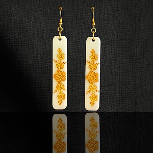 Butterfly Gold, White & Gold,  Vintage Pyrex Inspired Acrylic Drop Earrings, Laser-Cut Dangle and Lightweight