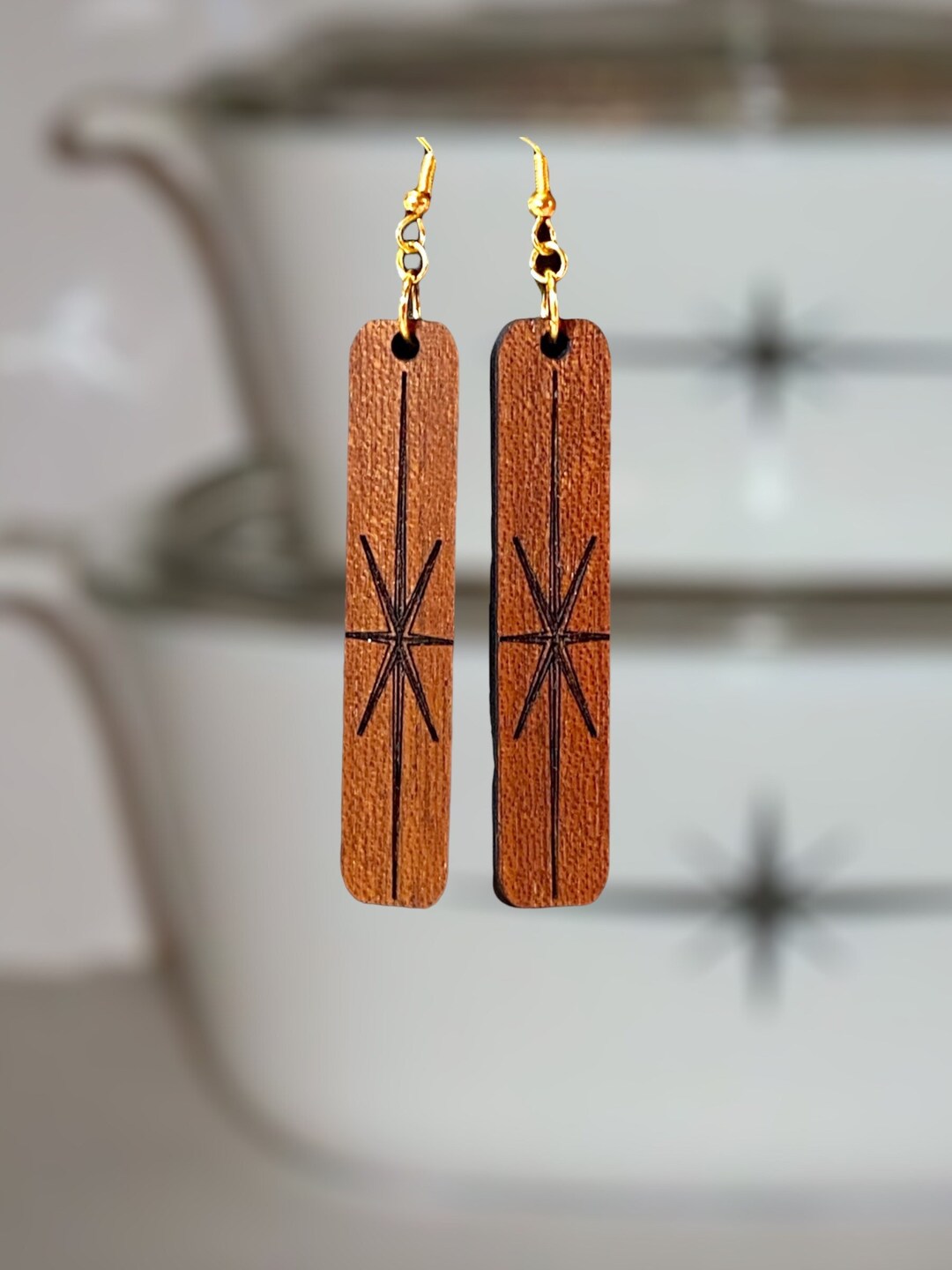 Buy Starburst Vintage Pyrex Inspired Wood or Acrylic Drop Earrings ...