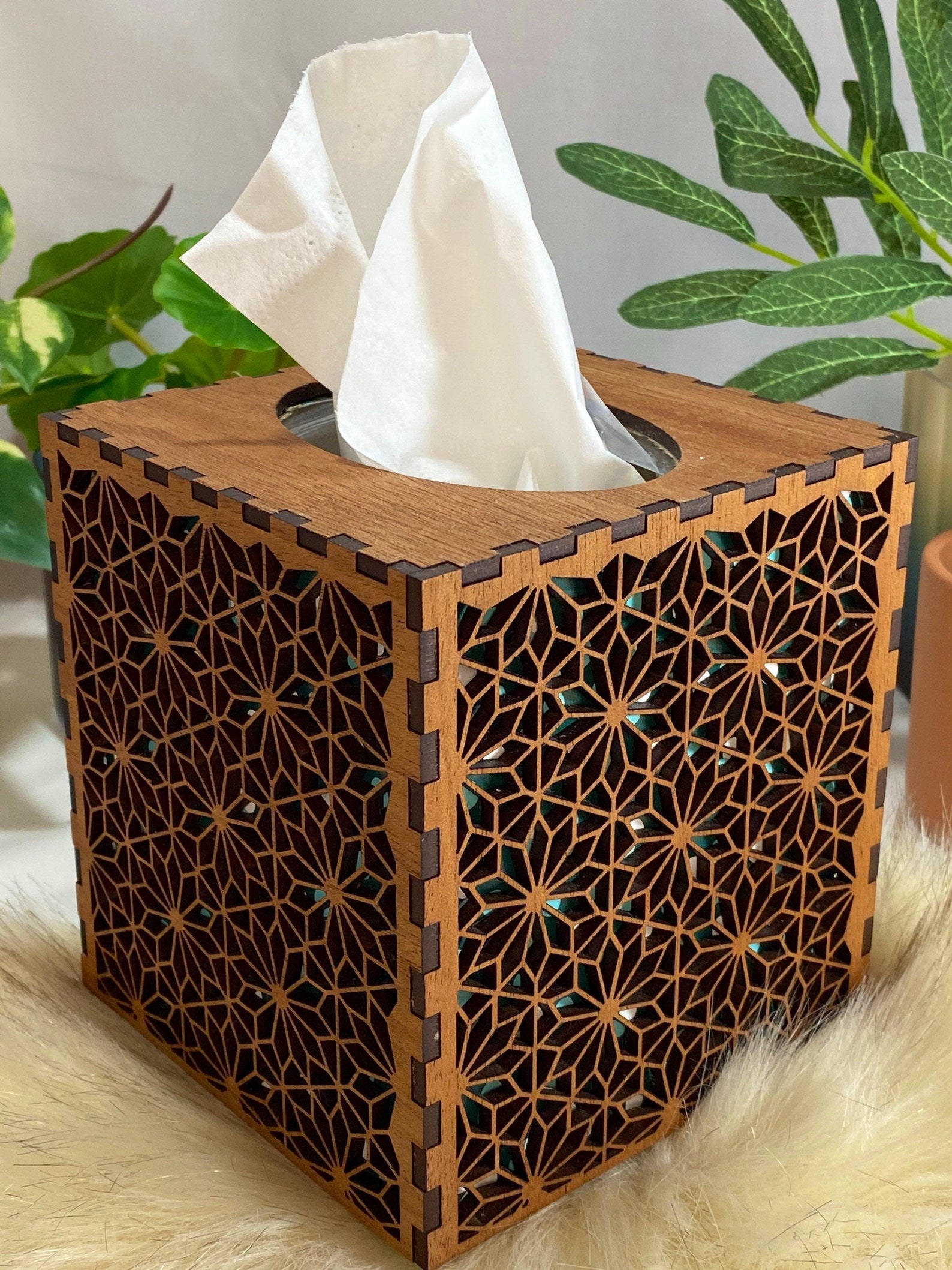Wood Square Cube Tissue Box, Daisy Pattern, Laser-cut Wood, Made to ...