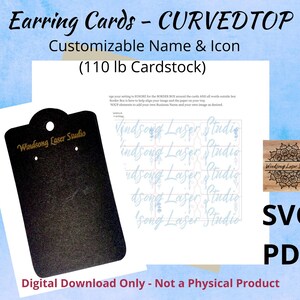 Fichier numérique : cartes de boucles d'oreilles - haut incurvé - nom et icône-SVG, fichier de coupe pdf, testé avec Glowforge-Pas de produit physique-images incluses-LIRE LES INFOS