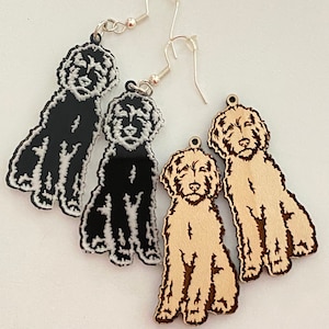 Laser Cut Wood Earrings: “Doodle Dog” - Lightweight wood or acrylic. AussieDoodle, Labradoodle