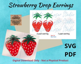 Digital File: Deliciously Delightful Strawberry Drop Earrings - SVG, pdf cut file, Glowforge tested-No physical product