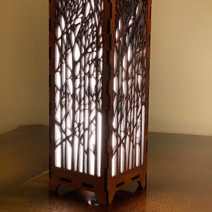 The Trees Wood Lamp, single or pair Elegant, nature pattern, Great for End Tables, Bedside, Shelf lights, Nightlight handmade to order image 5