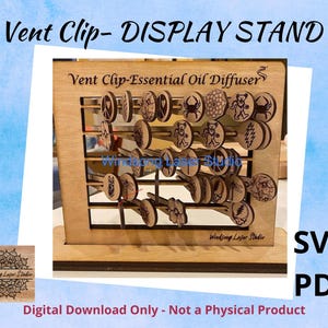 Archivo digital: SOPORTE DE EXHIBICIÓN para difusor de aceite con clip de ventilación - archivo svg, pdf cortado, probado por Glowforge - No incluye imagen de producto físico - LEER