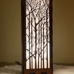 The Trees Wood Lamp, single or pair Elegant, nature pattern, Great for End Tables, Bedside, Shelf lights, Nightlight handmade to order image 3