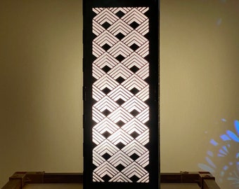 Misty Mountain Hop Chevron patterned Wood Table Lamp, Light Box - Laser-Cut, Wood, Geometric pattern, hand made to order