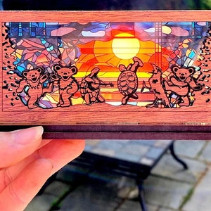 Grateful Dead Inspired Wood & Stained Glass Style Suncatcher Shelf Sitter Cosmic Galaxy, Starry Night, Sunrise/Set Handmade to order image 4