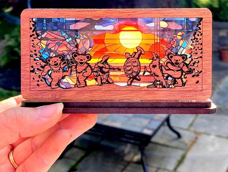 Grateful Dead Inspired Wood & Stained Glass Style Suncatcher Shelf Sitter Cosmic Galaxy, Starry Night, Sunrise/Set Handmade to order image 4