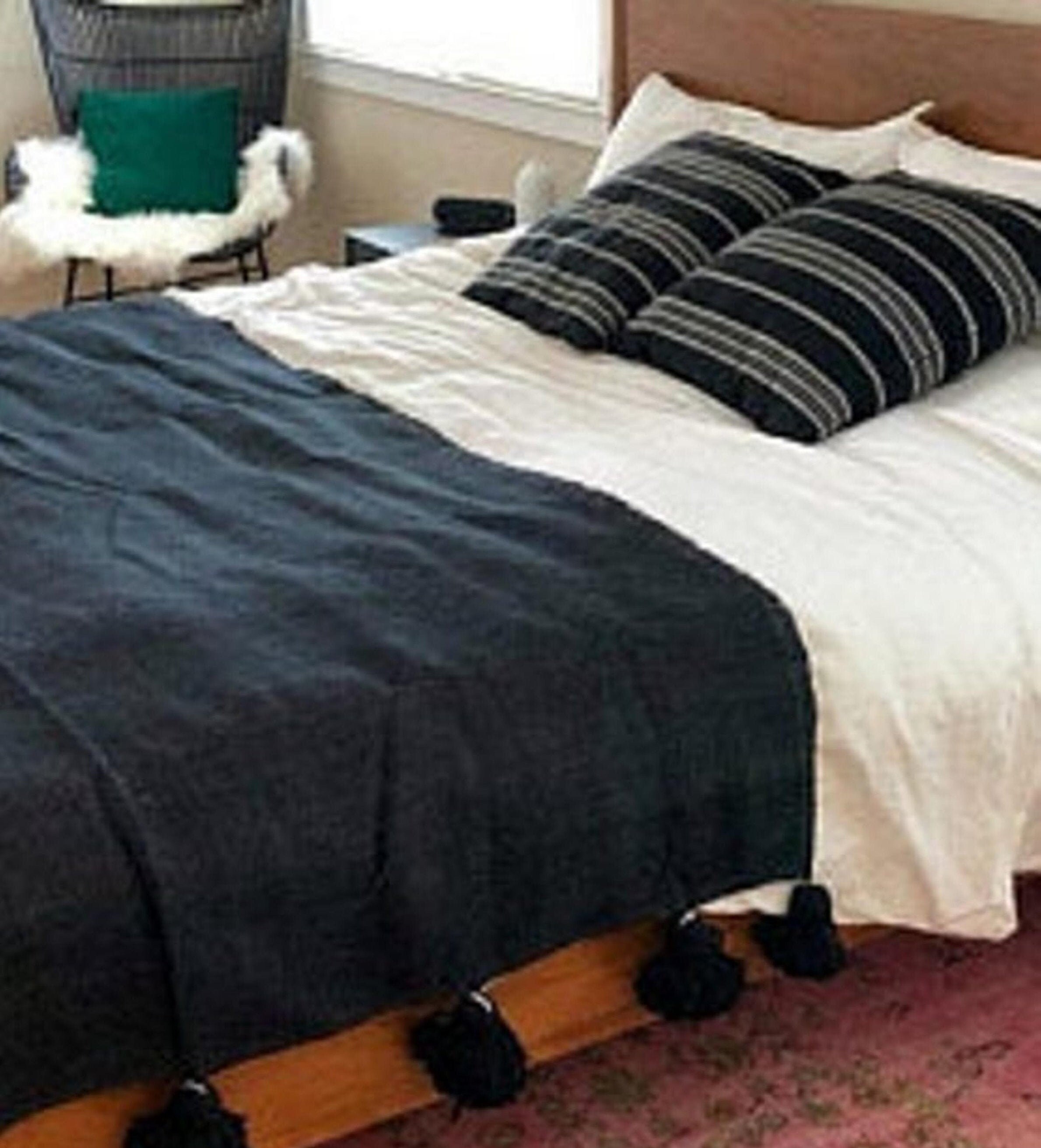 Pompom Marocain Blanke -Soft & Cozy, Couverture avec Glands, Pom Pom, Canapé Couverture, Couvertures