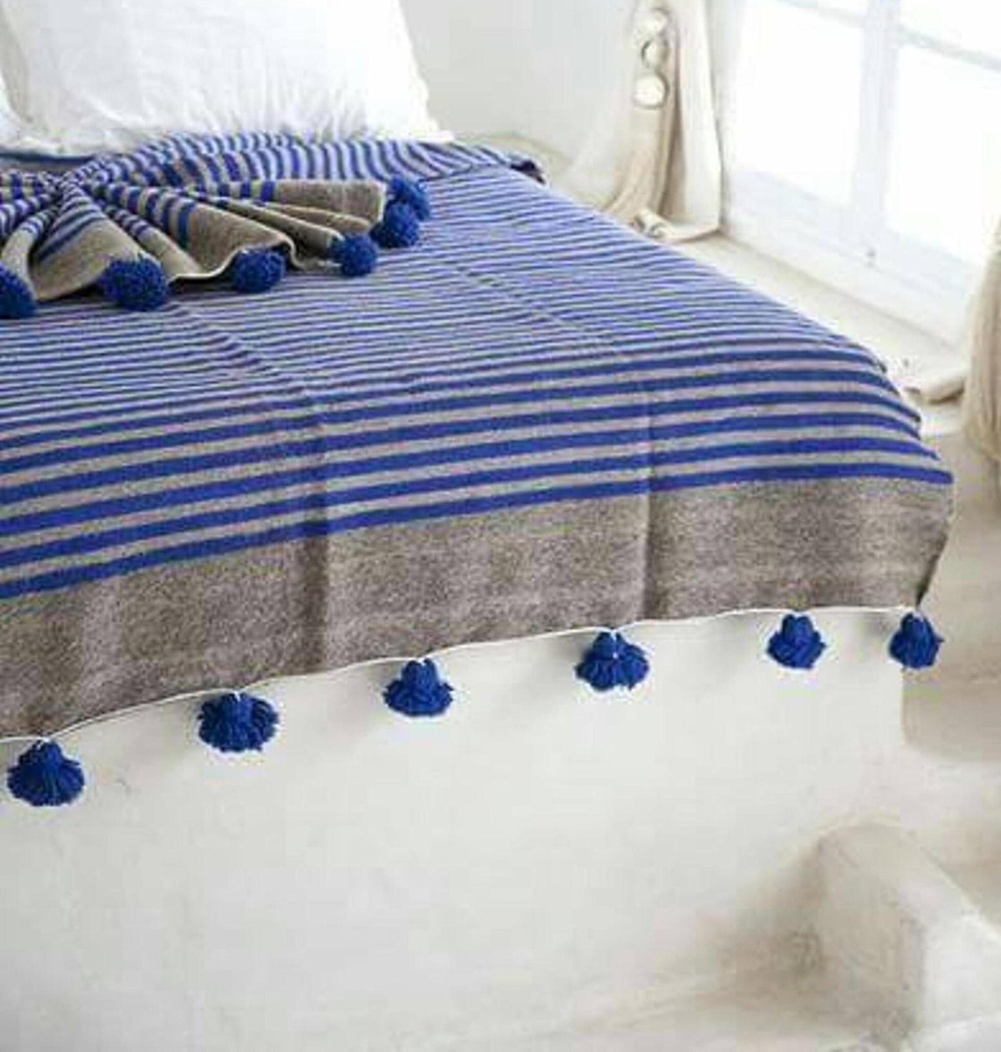 Couverture Pompon Marocaine -Soft & Cozy , Couverture avec Glands, Pom Pom, Canapé Couverture, Doux 