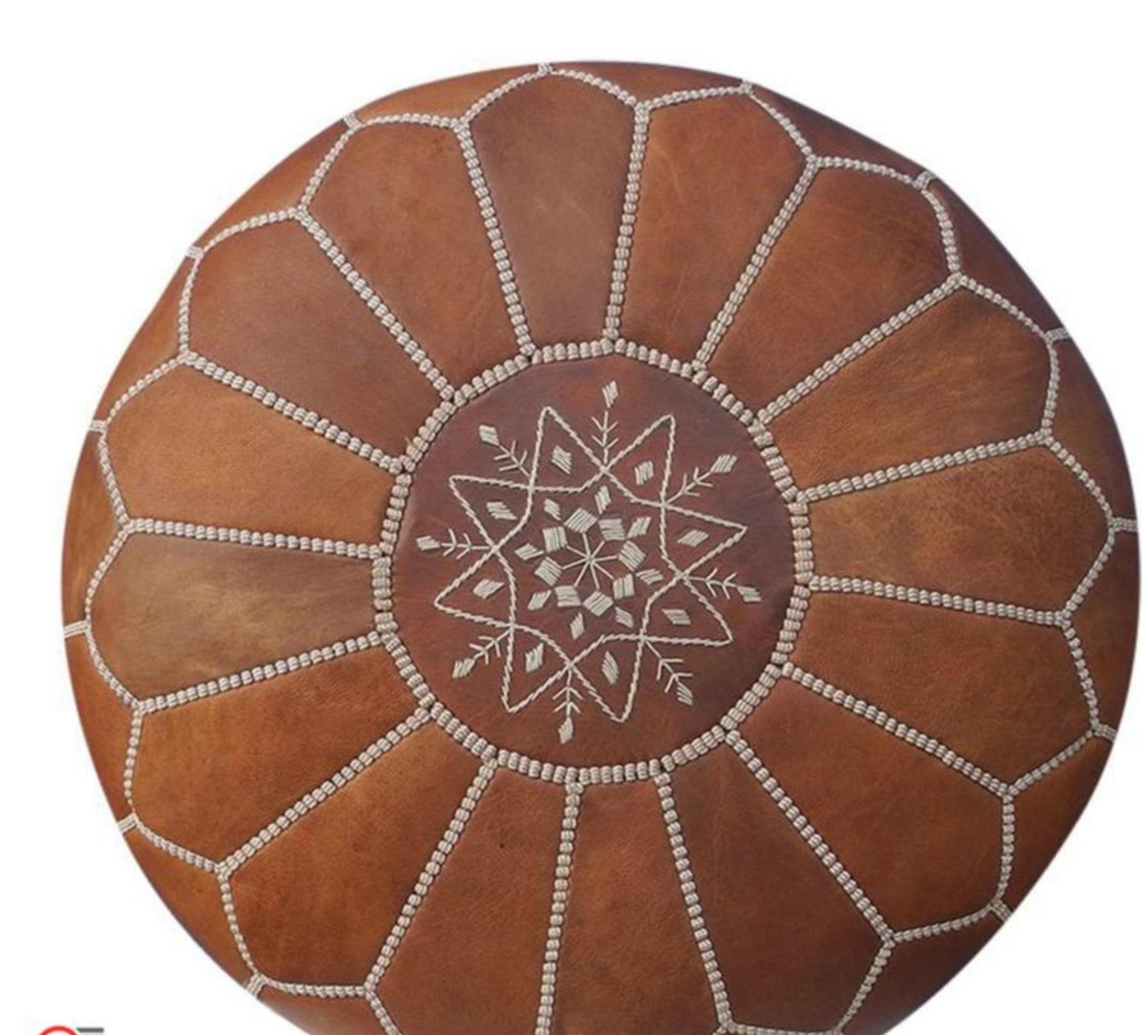 Round Ottoman - Pouf Ottoman en Cuir Pouf de Sol Vintage Fait à La Main Coussin Cuir Repose-Pieds Bo