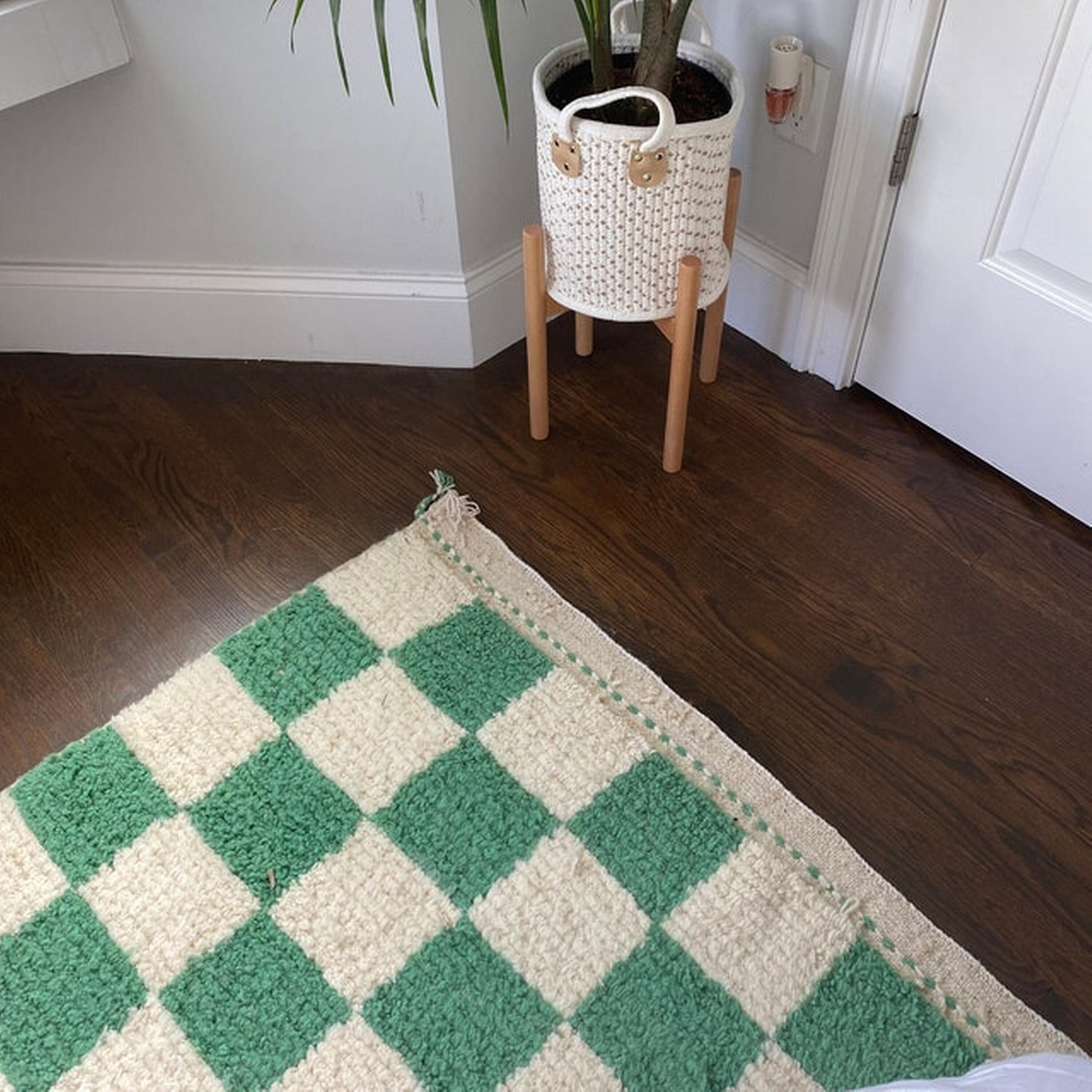 Berbère Marocain Laine Verte Tapis à Carreaux, Tapis en Damier