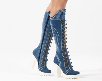 Denim Fabric Women Jeans Boot