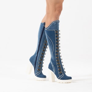 Denim Fabric Women Jeans Boot