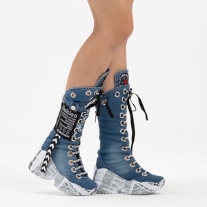 Heeled Lace-up Women's Jeans Shoes Boots