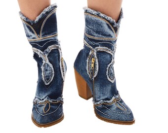 blue denim boots