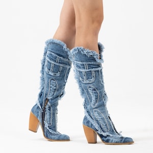 Denim clearance wedge boots