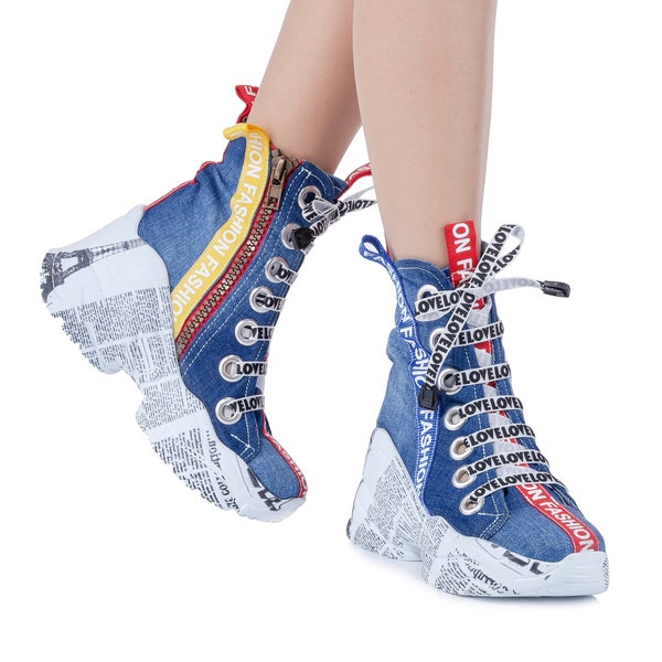 Jeans Denim Fabric Women Sports Shoes Boot