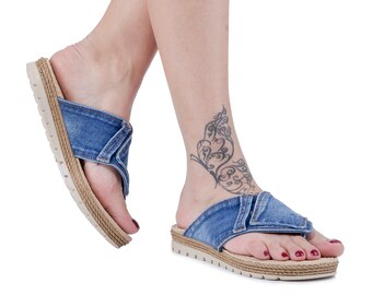 Denim Fabric Sports Heeled Slipper