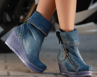 denim booties