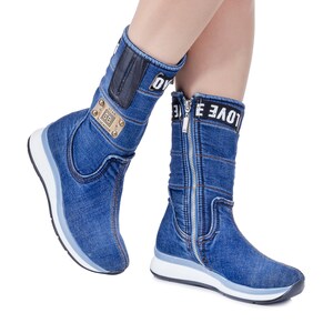 Denim Fabric Comfortable Jeans Boots - Etsy