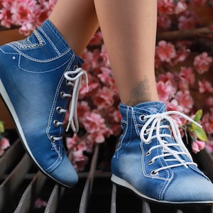 Jeans Denim Fabric  Womens Sports Boots Shoes
