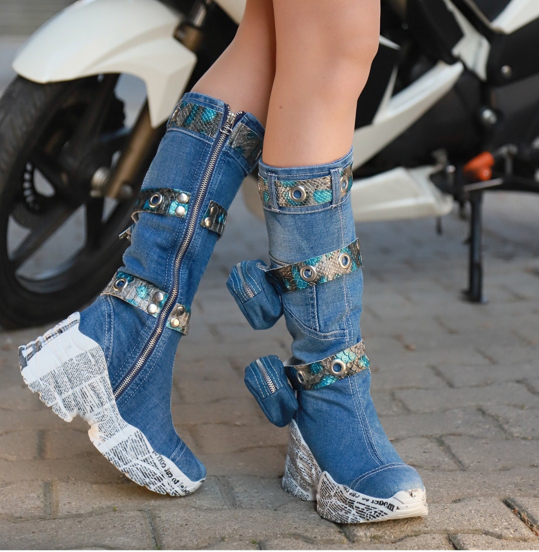 Heeled Ribbons Women's Jeans Bag Shoes - Etsy