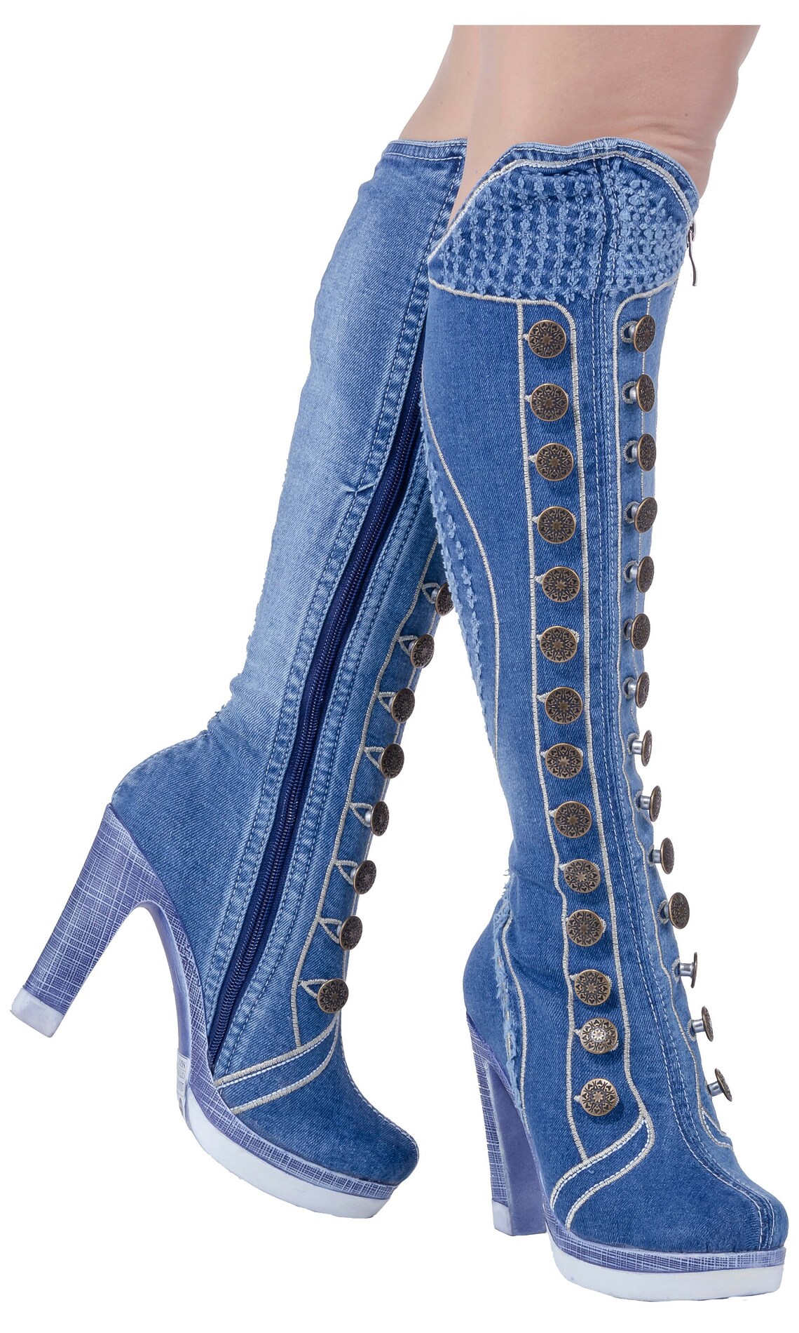 Denim Fabric Women Jeans Boot - Etsy
