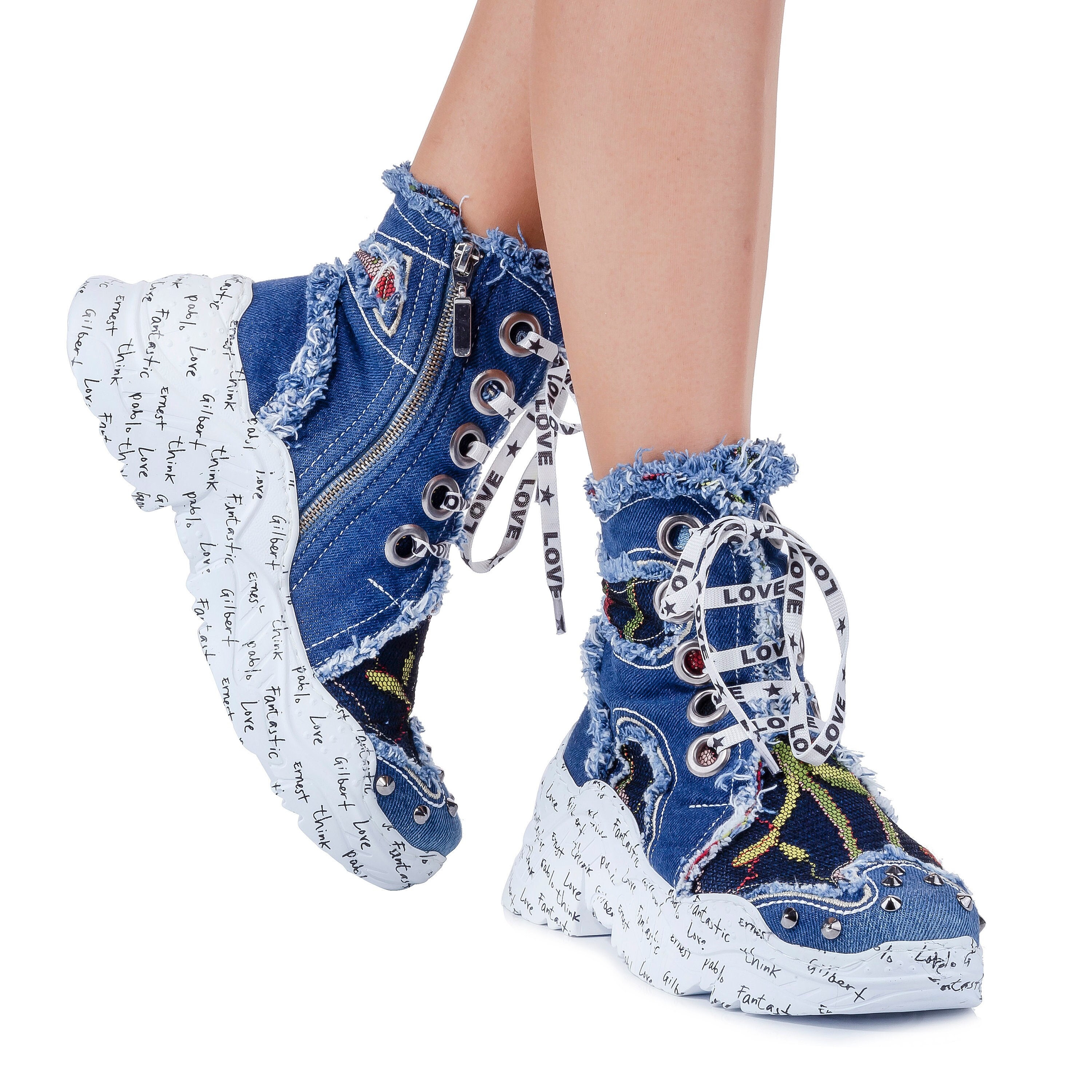 denim platform boots