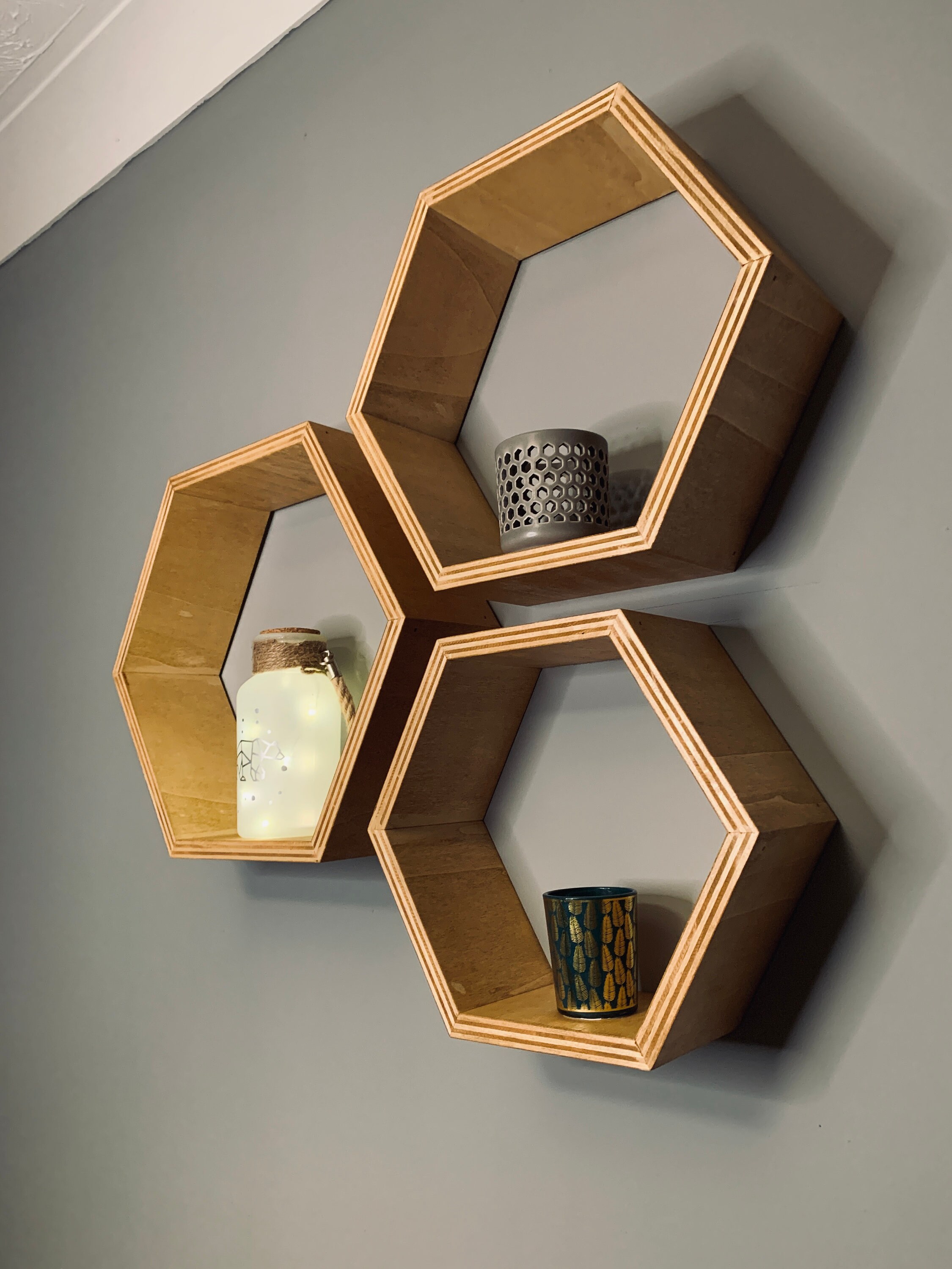 Nesting Hexagon Style Wooden Floating Box Shelves Etsy