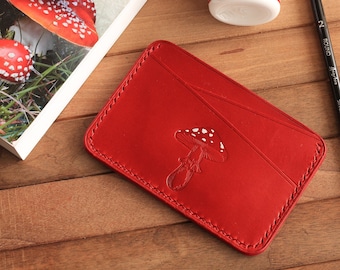 Mushroom Concept Card Holder, Thickness Leather Card Holder, Christhmas Gift For Wife, Handmade Wallet,Fungi Theme
